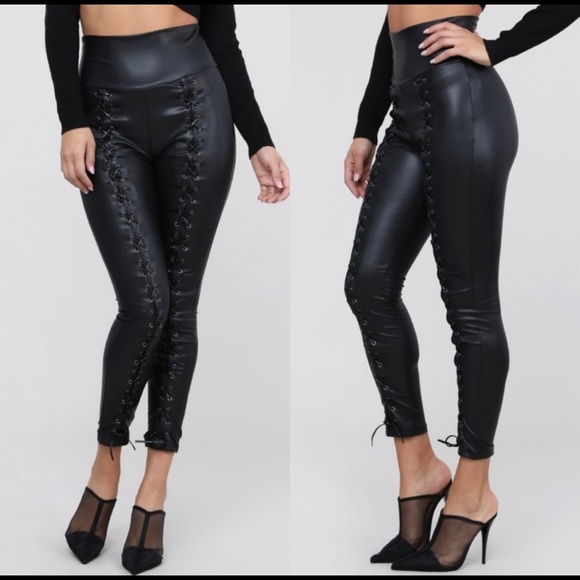 The House Of Gentry Pants - Lace Up Faux Leather Leggings